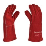 Guante de soldador rojo cosido con hilo kevlar