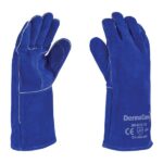 Guante de soldador azul cosido con hilo kevlar